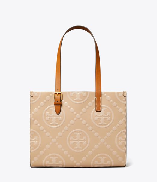 tory burch small t monogram contrast embossed tote