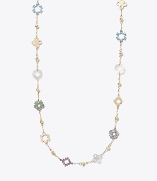 tory burch long forget me not pav   necklace