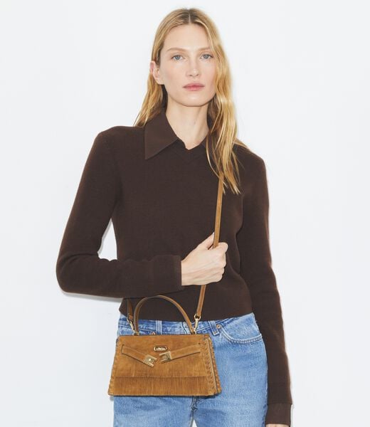 tory burch حقيبة ميني لي رادزيويل من جلد الغزال ومقبض علوي