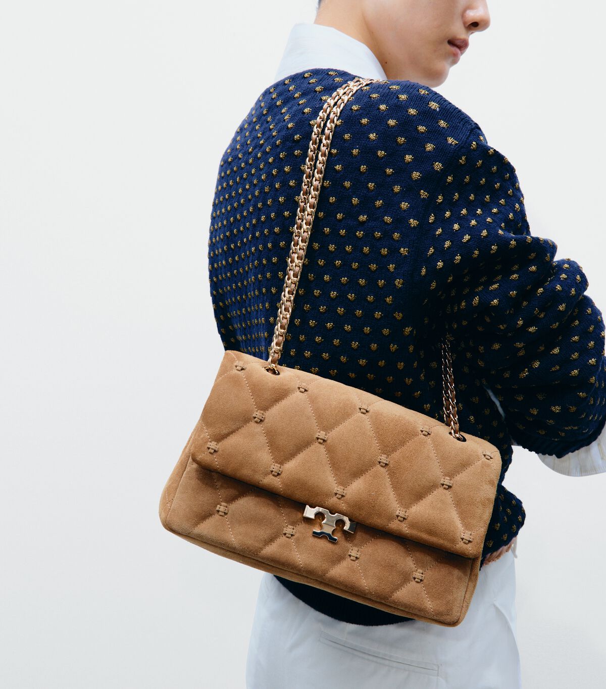 tory burch bunny knot suede shoulder bag