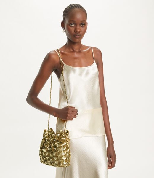 tory burch mini fleming sequin drawstring bag