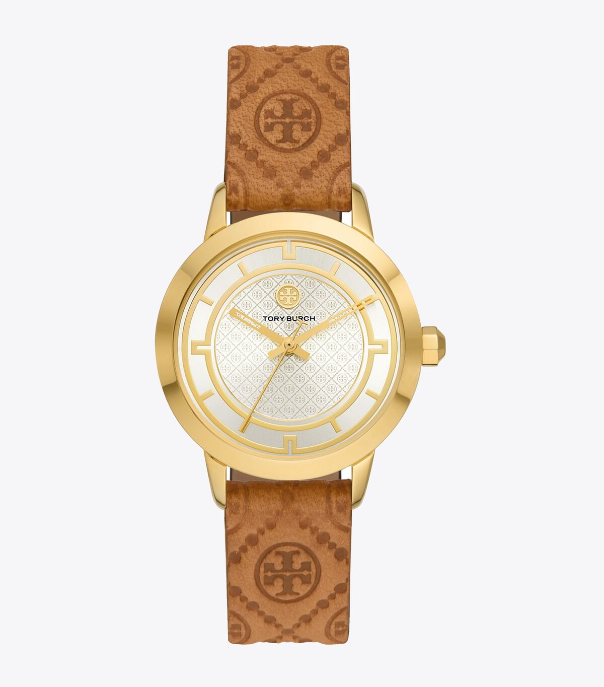 tory burch t monogram tory watch  luggage leather gold tone stainless steel  32 x 42mm
