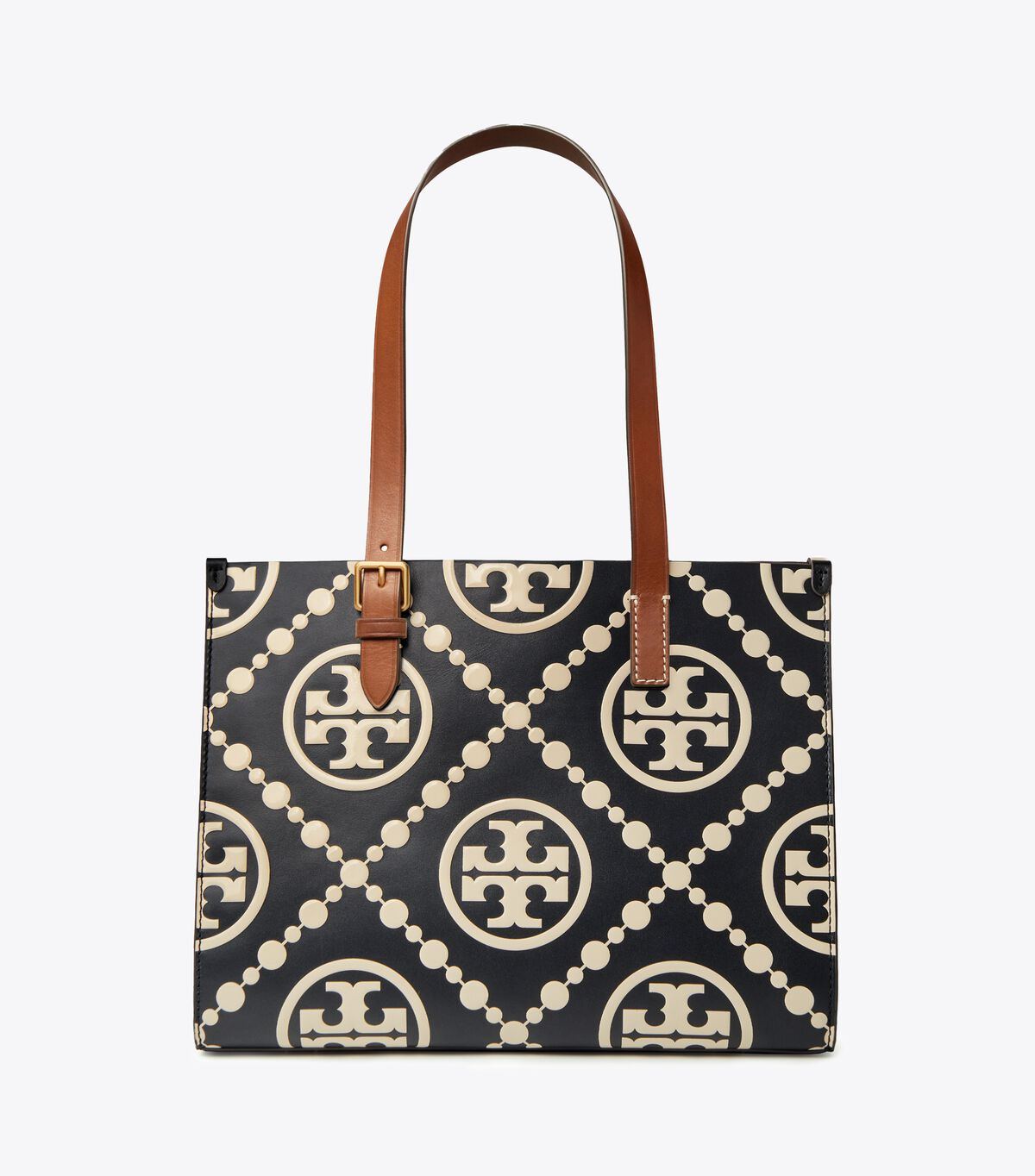 tory burch small t monogram contrast embossed tote
