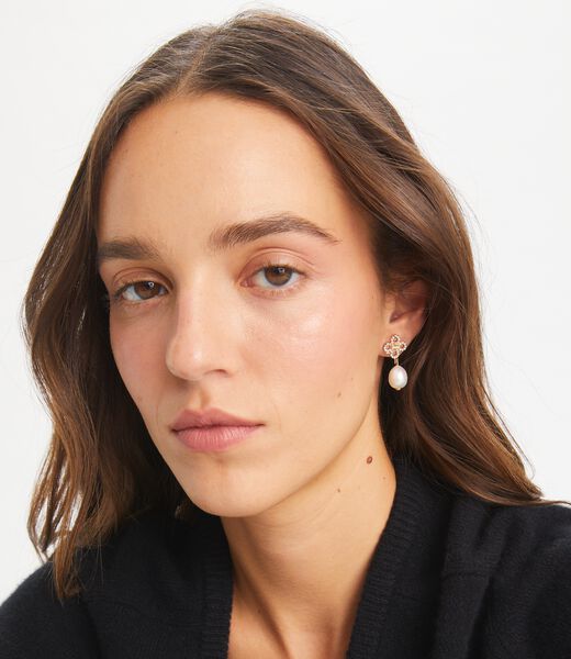 tory burch kira clover pearl drop earring