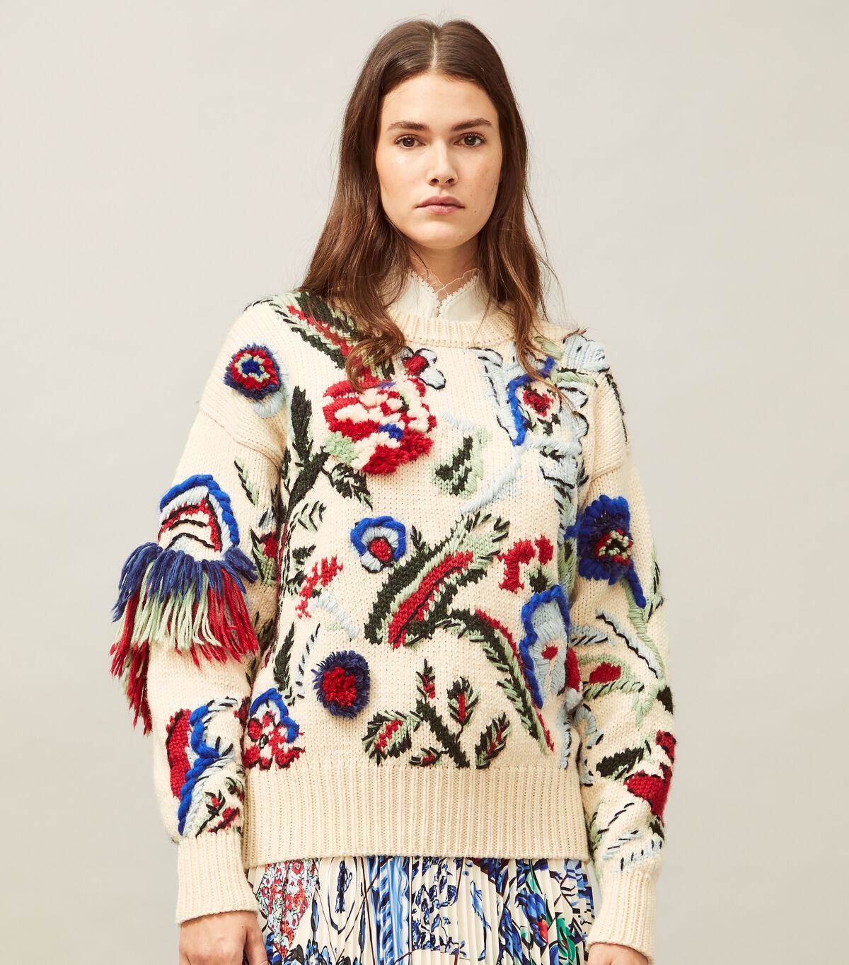 Hand-knit Intarsia Embroidered Sweater | Tory Burch UAE
