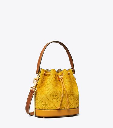T Monogram Suede Embossed Bucket Bag