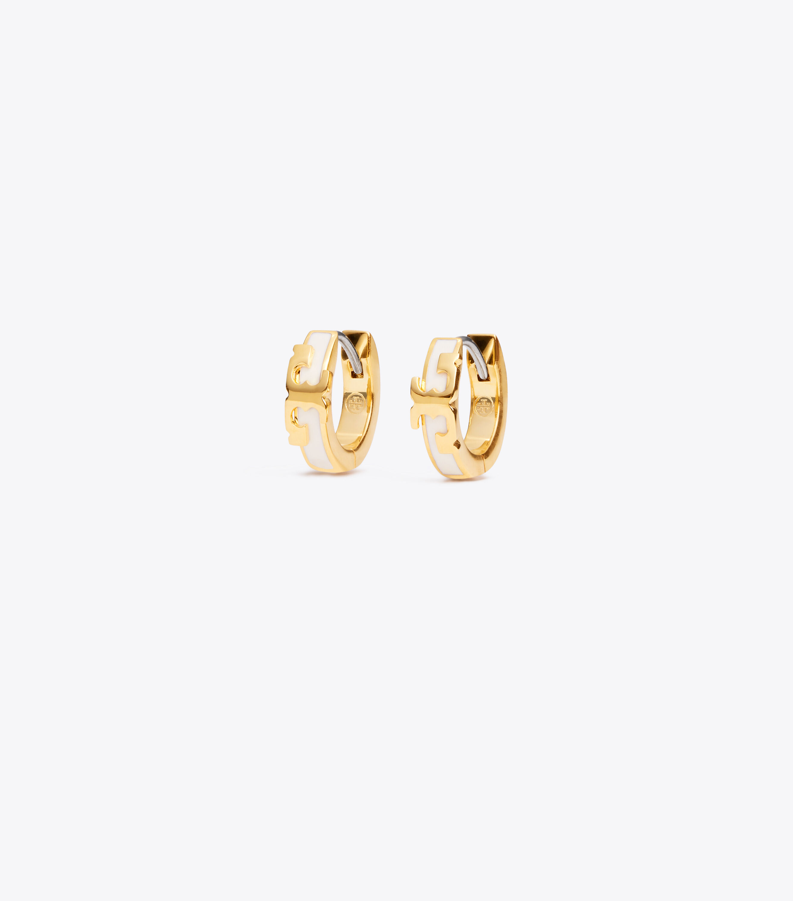 Serif T Enameled Huggie Hoop Earring Tory Gold New Ivory Tory Burch UAE