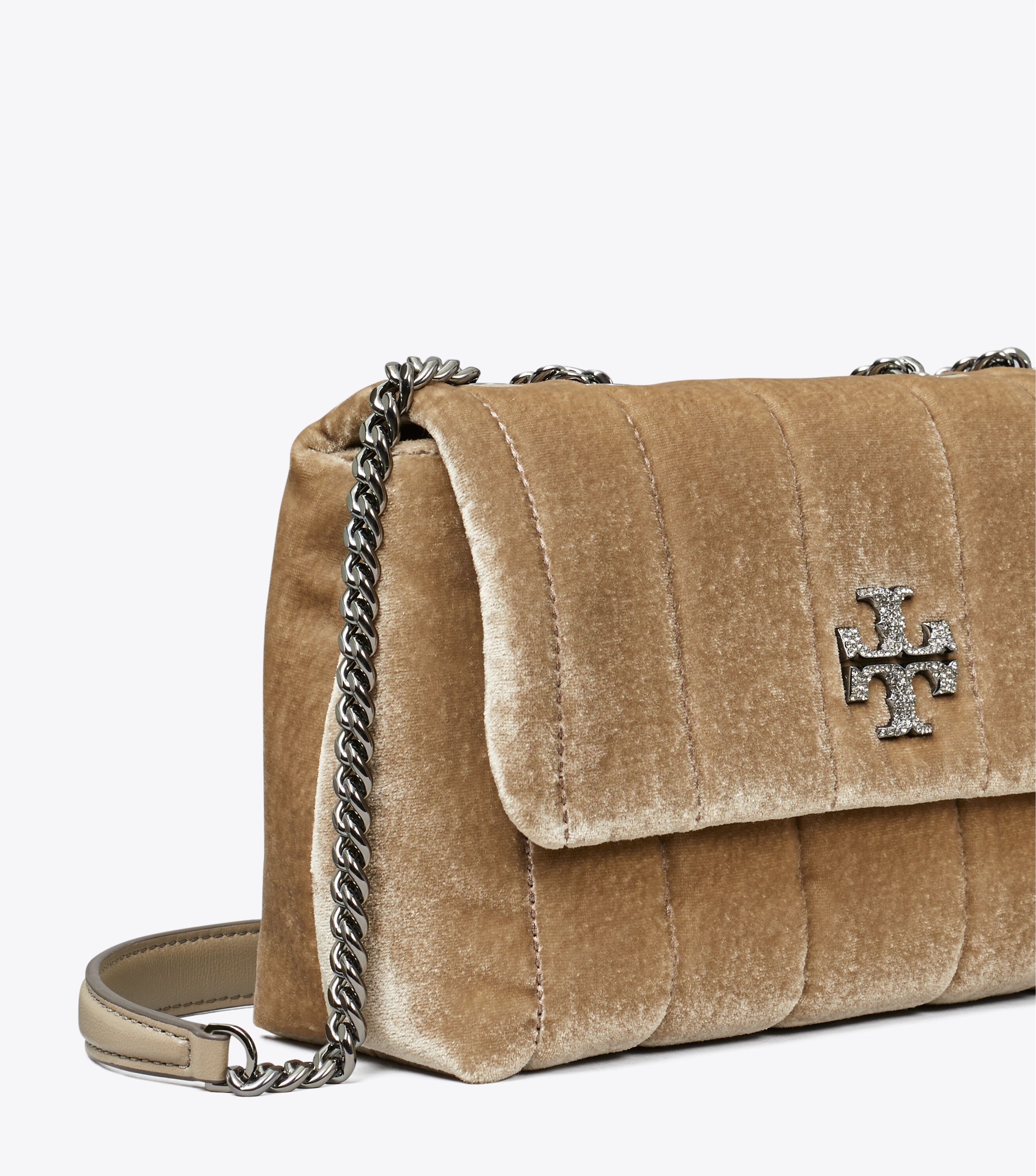 Small Kira Velvet Convertible Shoulder Bag, Classic Taupe