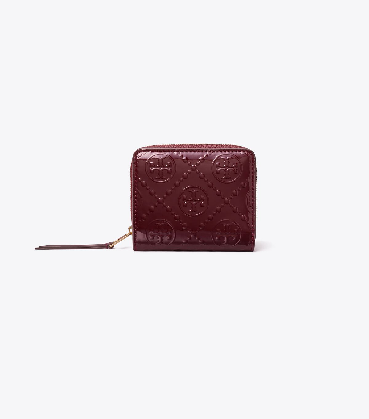 tory burch t monogram patent embossed bi fold wallet