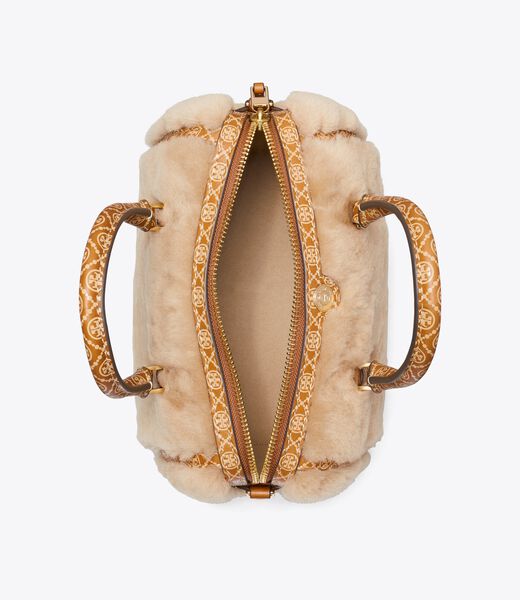 tory burch t monogram shearling petite barrel bag