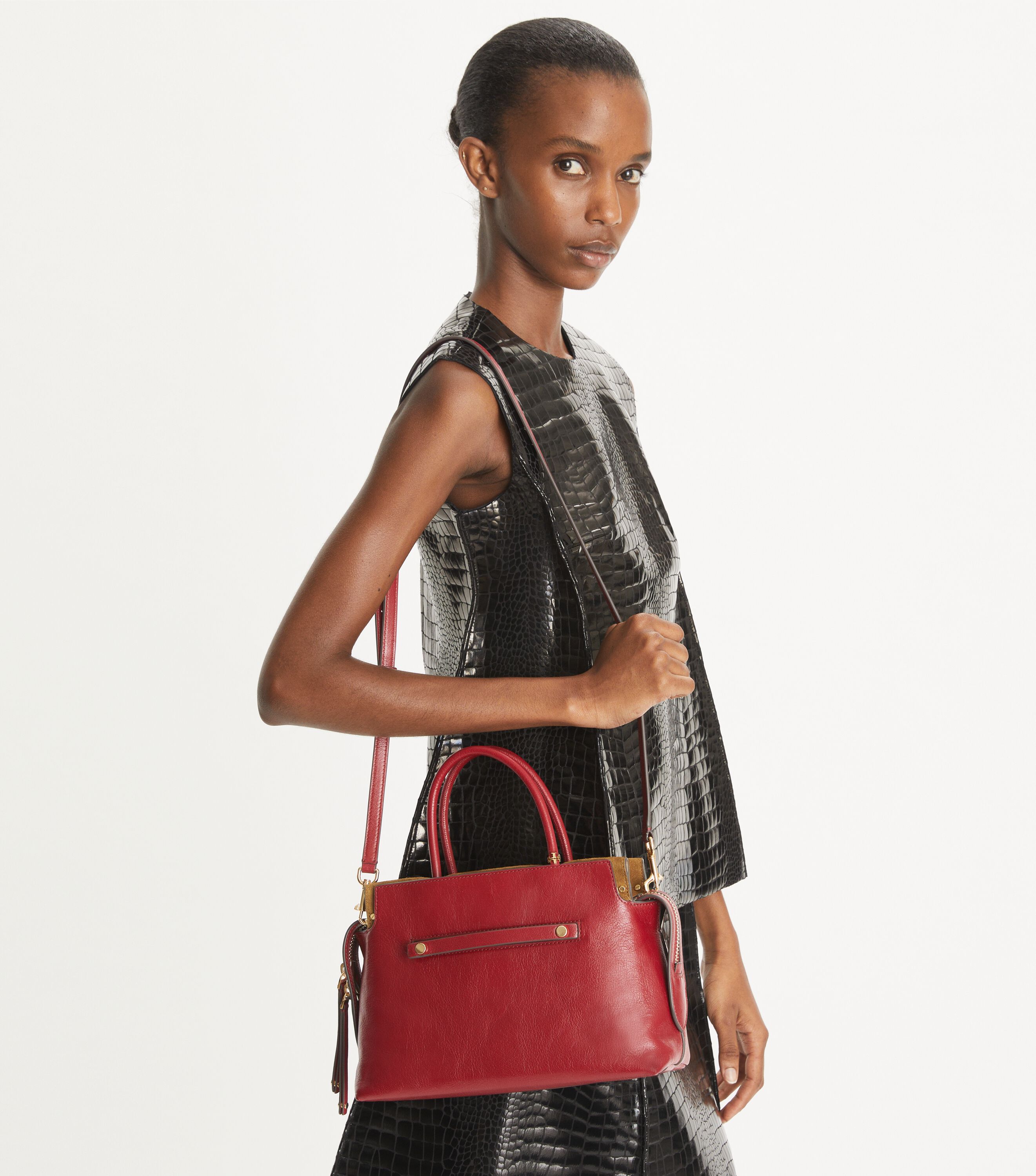 Mercer Textured Satchel, Ruby | Tory Burch UAE