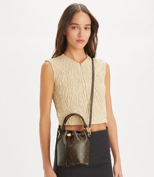 tory burch t monogram coated canvas mini bucket bag