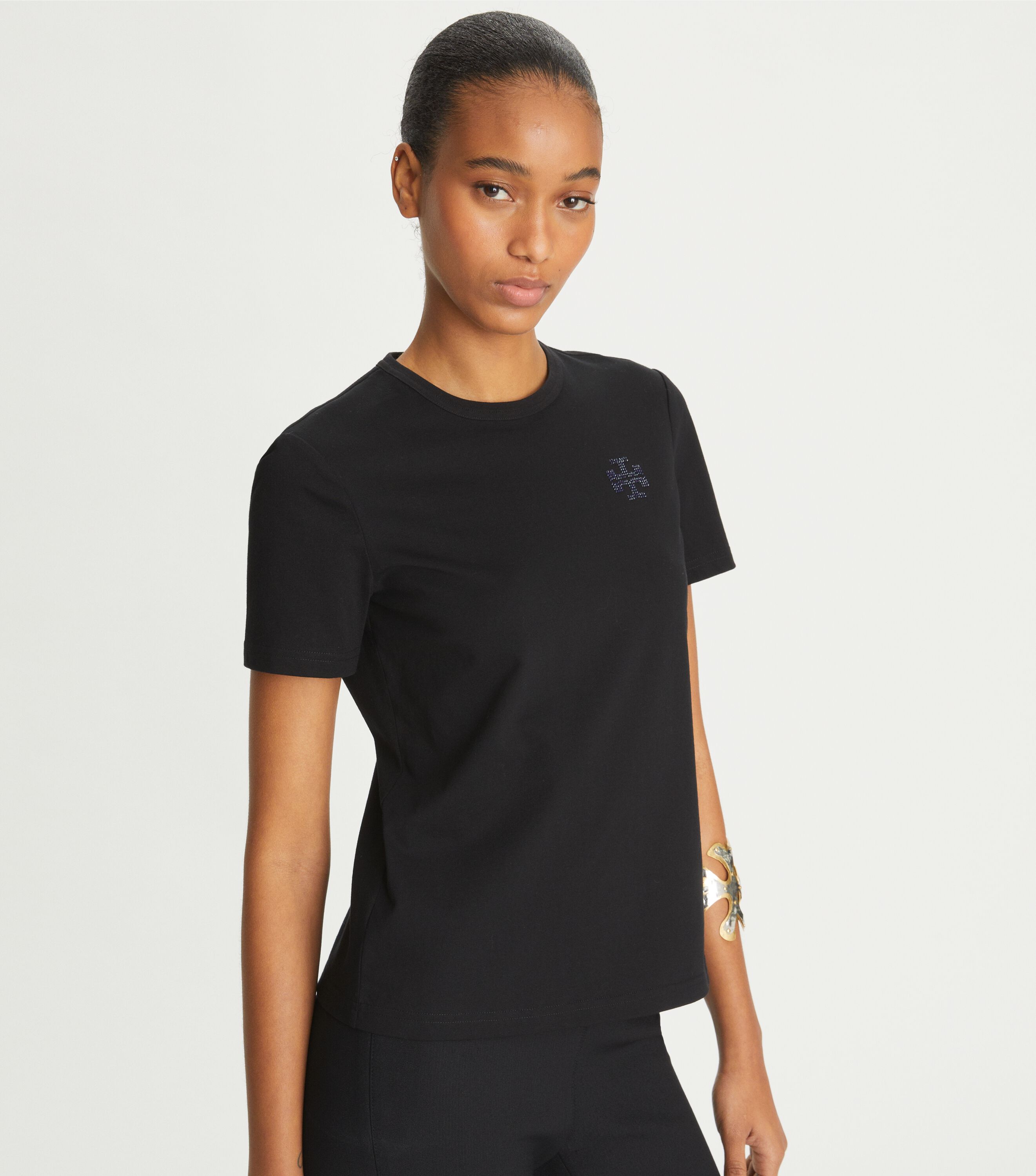 Embellished Logo T-Shirt, Black | Tory Burch UAE Embellished Logo T-Shirt, Black | Tory Burch UAE