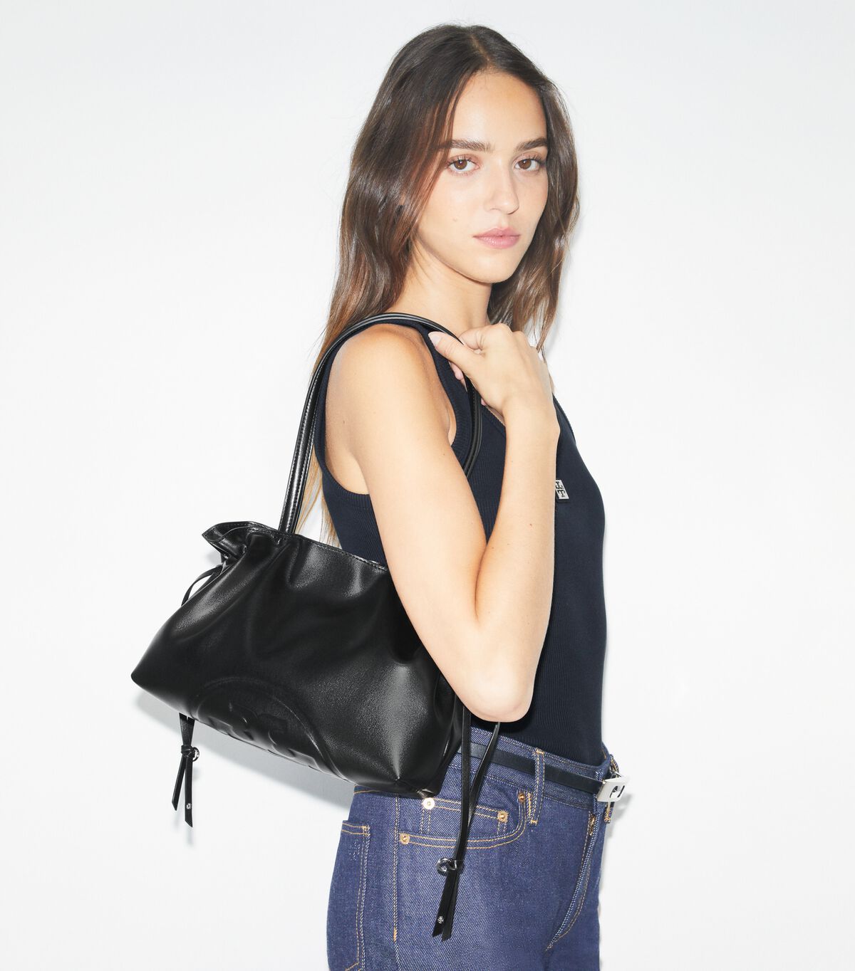 tory burch small ella natuura  drawstring tote