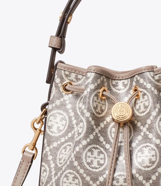 tory burch t monogram coated jacquard mini bucket bag