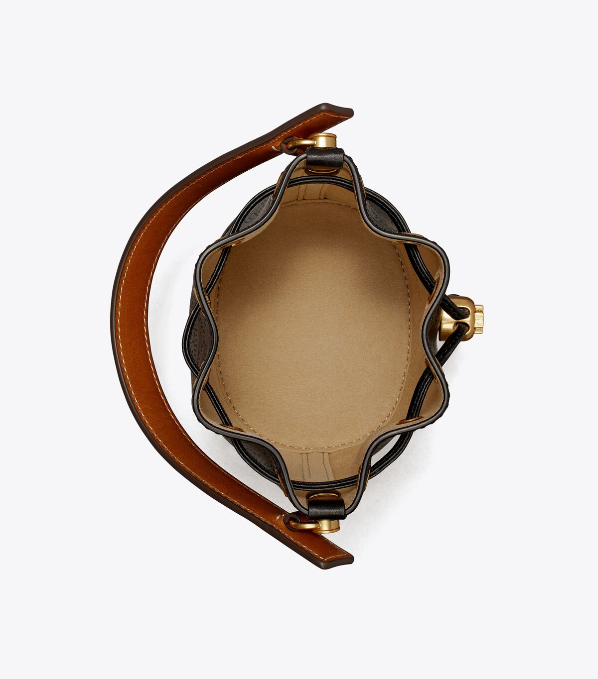 tory burch mini t monogram perforated leather bucket bag