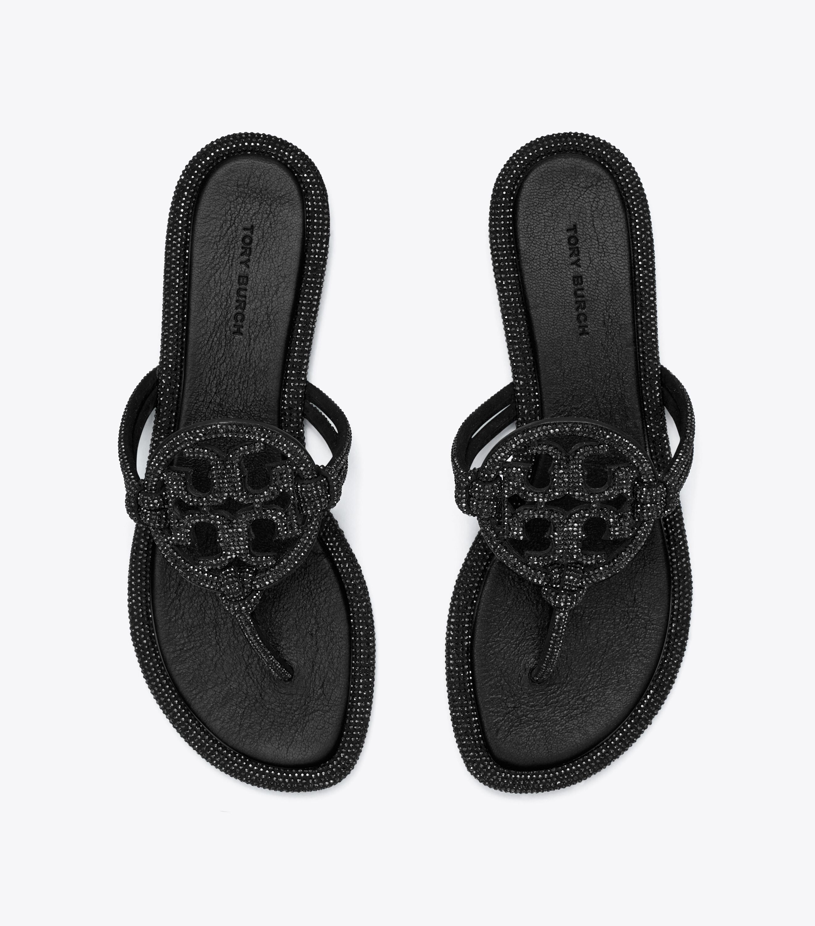 Black leather tory burch sandals store