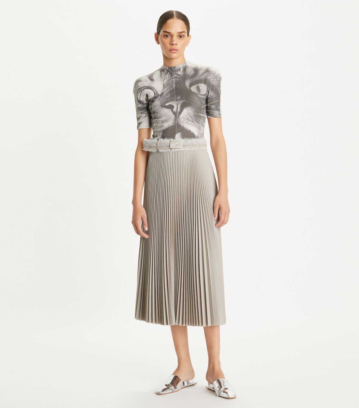 tory burch pleated melange viscose skirt