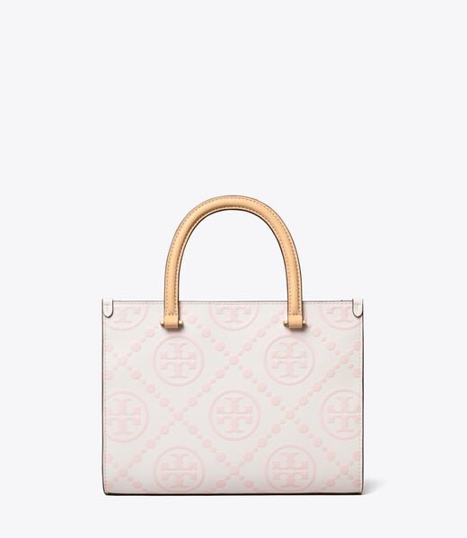 tory burch t monogram contrast embossed top handle tote