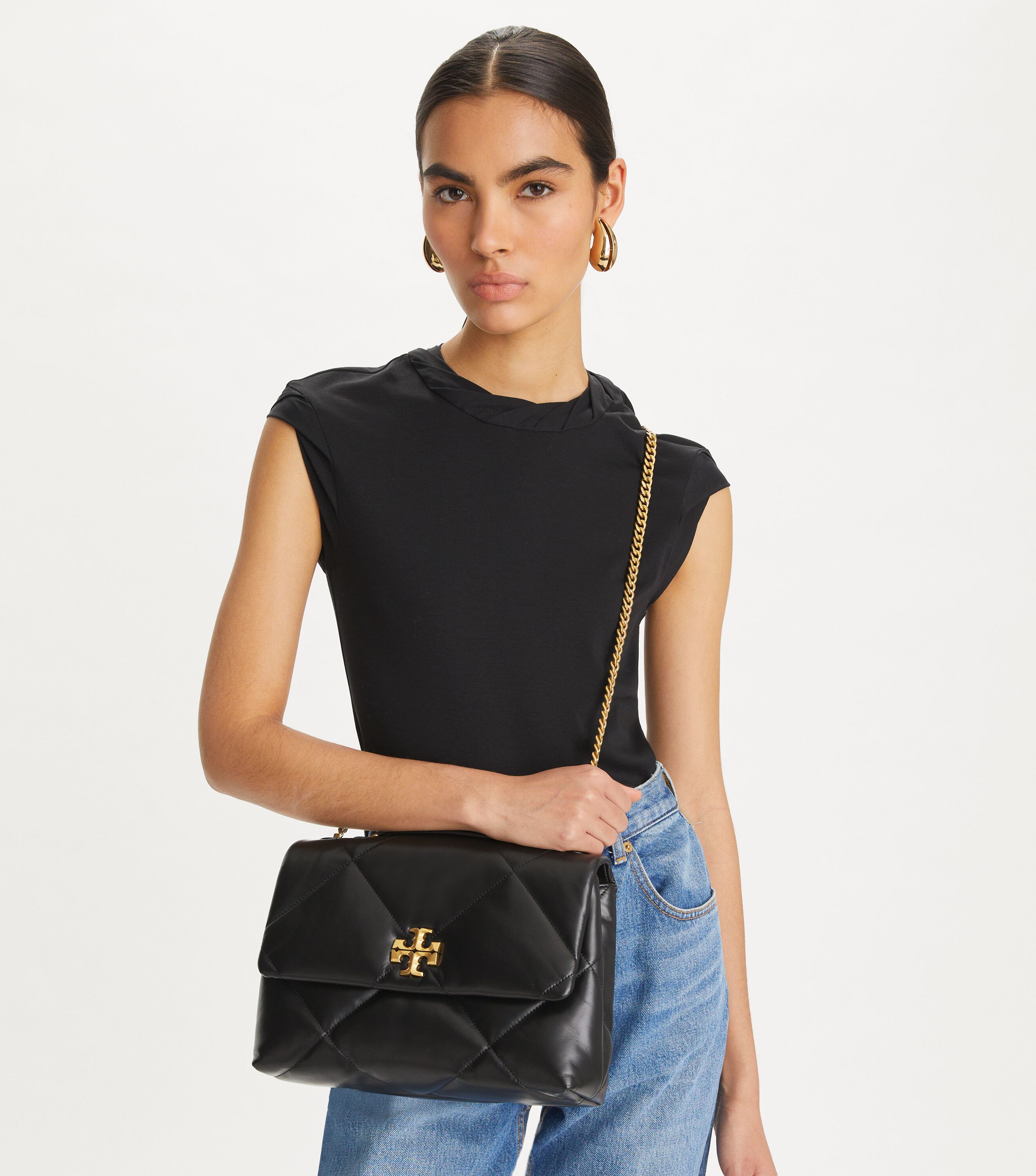 Kira Diamond Quilt Convertible Shoulder Bag, Black | Tory