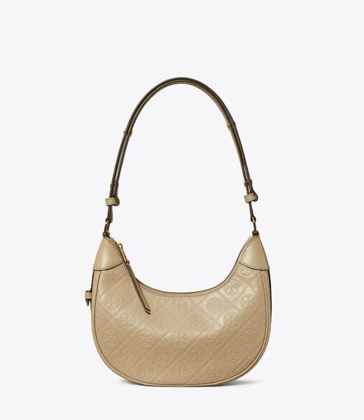 tory burch t monogram leather crescent bag