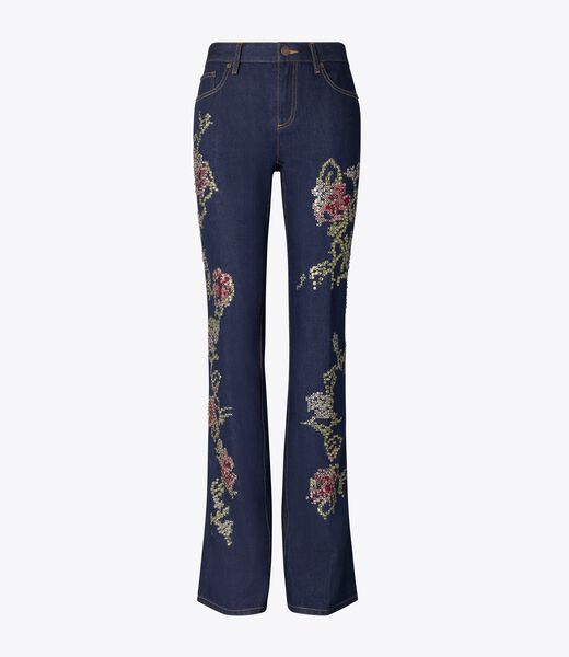 tory burch embellished bootcut jean