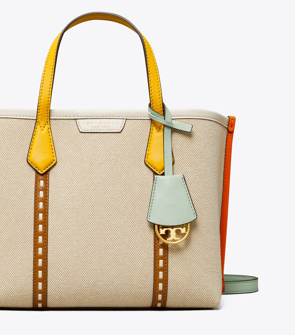 tory burch perry canvas small triple compartment tote bag