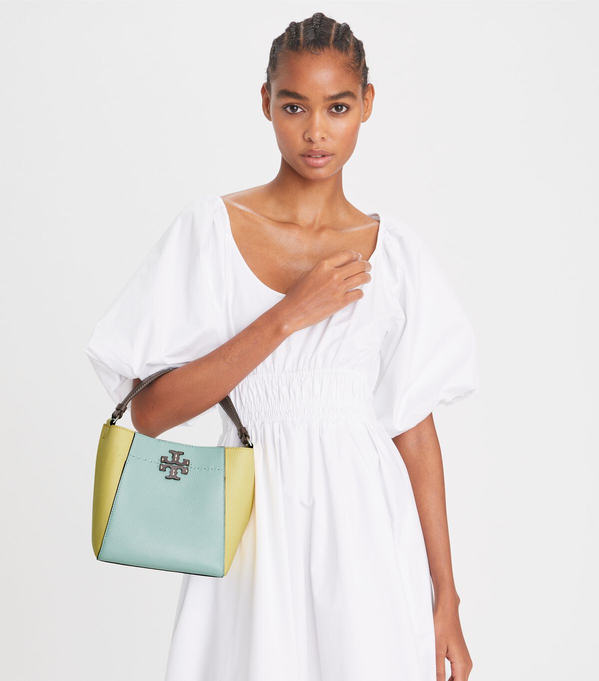 tory burch small mcgraw color block bucket bag
