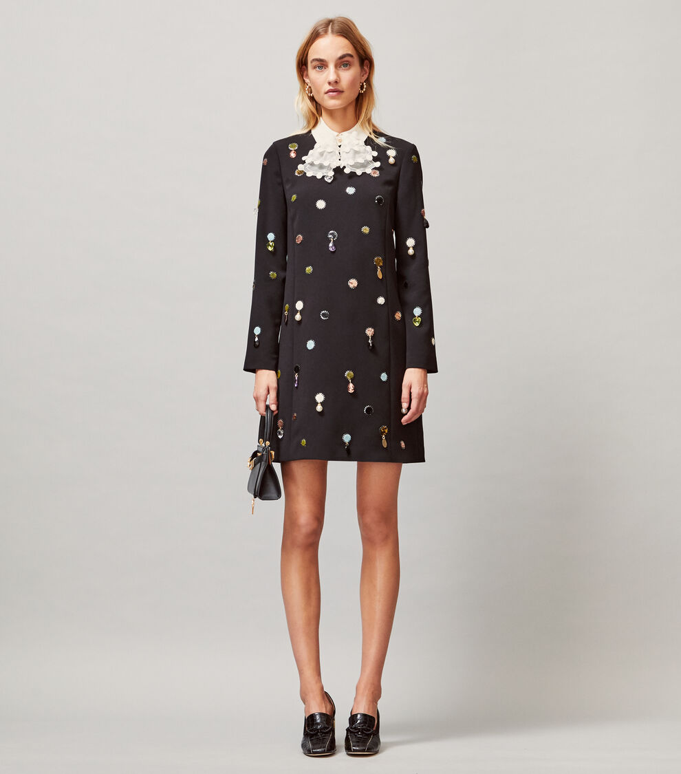 sachin and babi light blue dress Convertible Jewel-Embroidered Shift Dress, Black