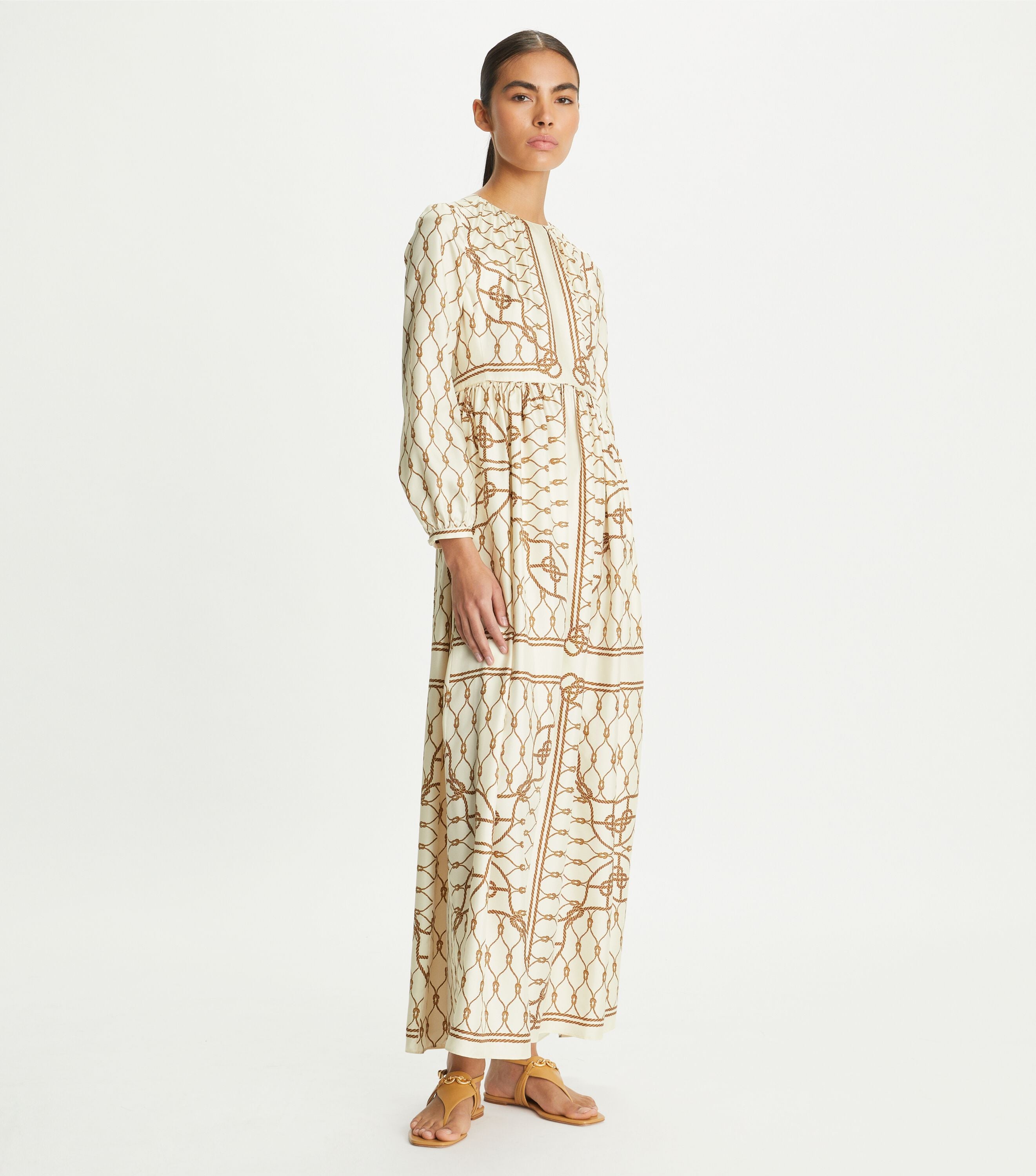 Silk Printed Dress, Brown Rope | Tory Burch UAE