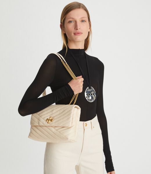 Tory Burch Kira Chevron Convertible Shoulder Bag in Camel Leather Brown  ref.512835 - Joli Closet