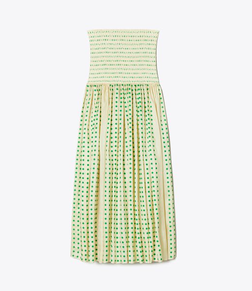 Printed Silk Strapless Dress