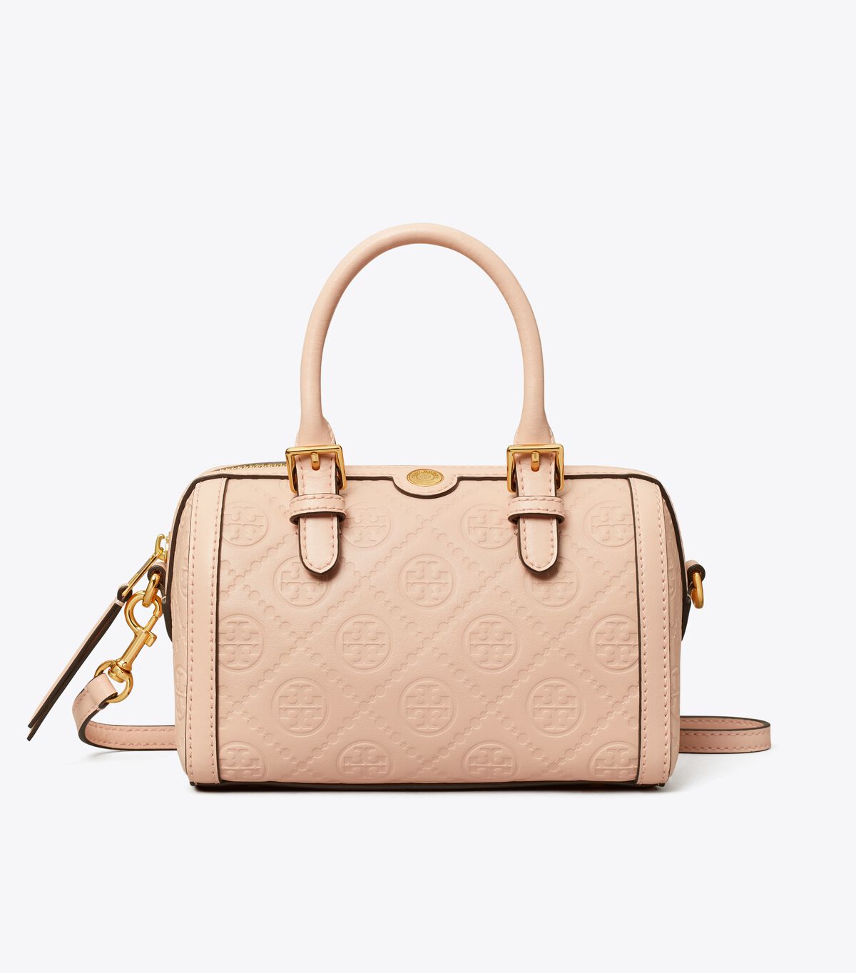 tory burch petite t monogram leather barrel bag
