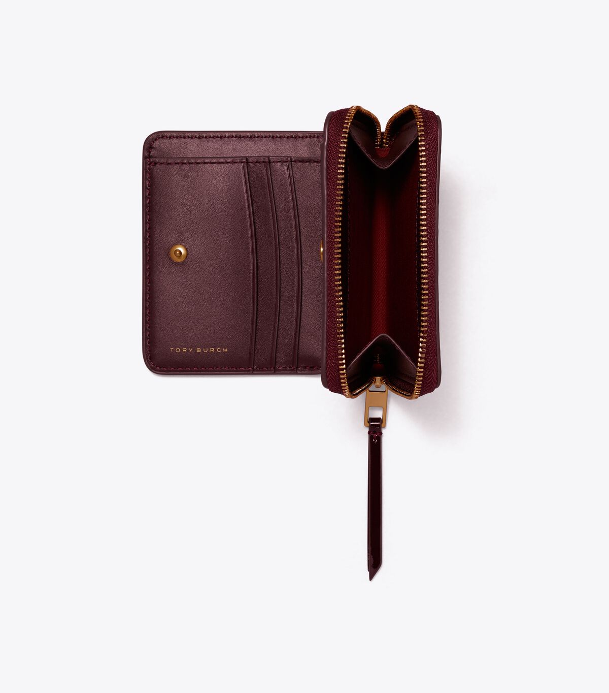 tory burch t monogram patent embossed bi fold wallet
