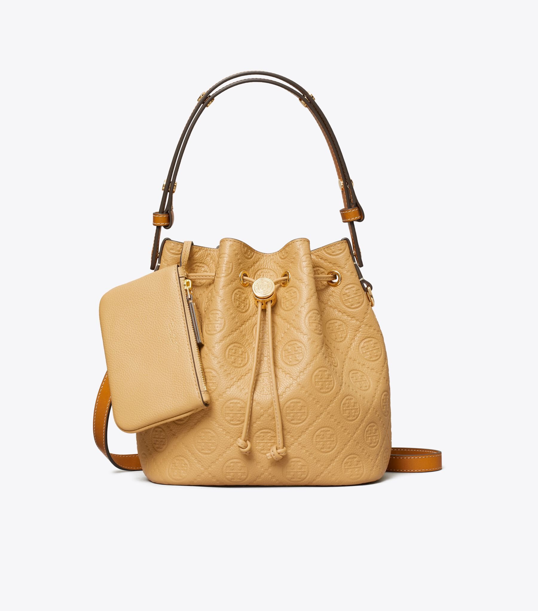 T Monogram Pebble Bucket Bag, Biscotti Tory Burch UAE