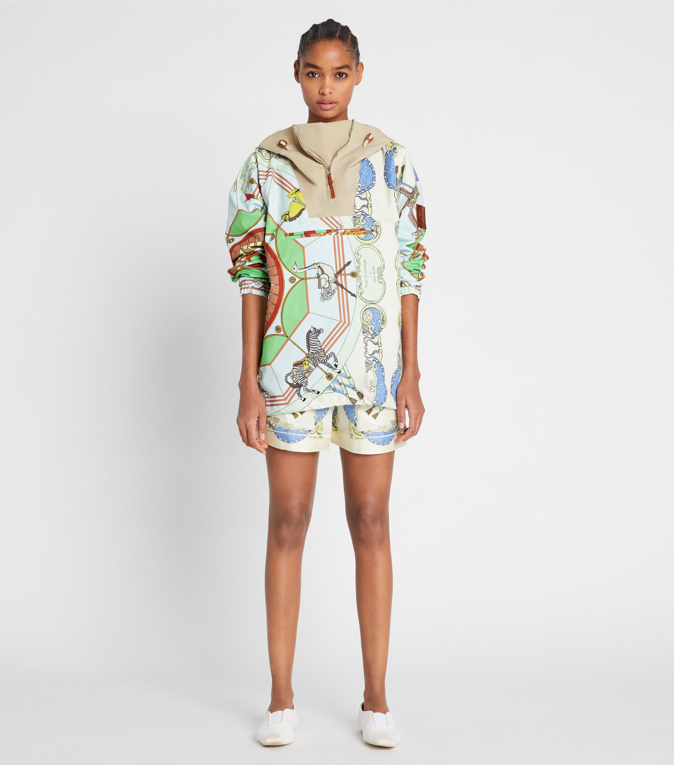 Printed Half-Zip Anorak, Blue Carousel Anorak | Tory Burch UAE