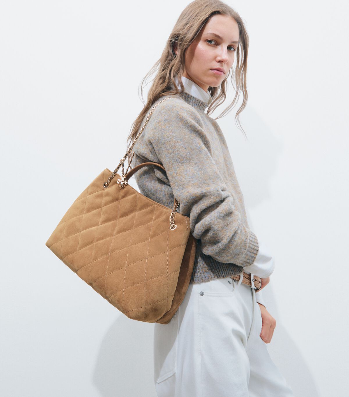 tory burch fleming suede carryall