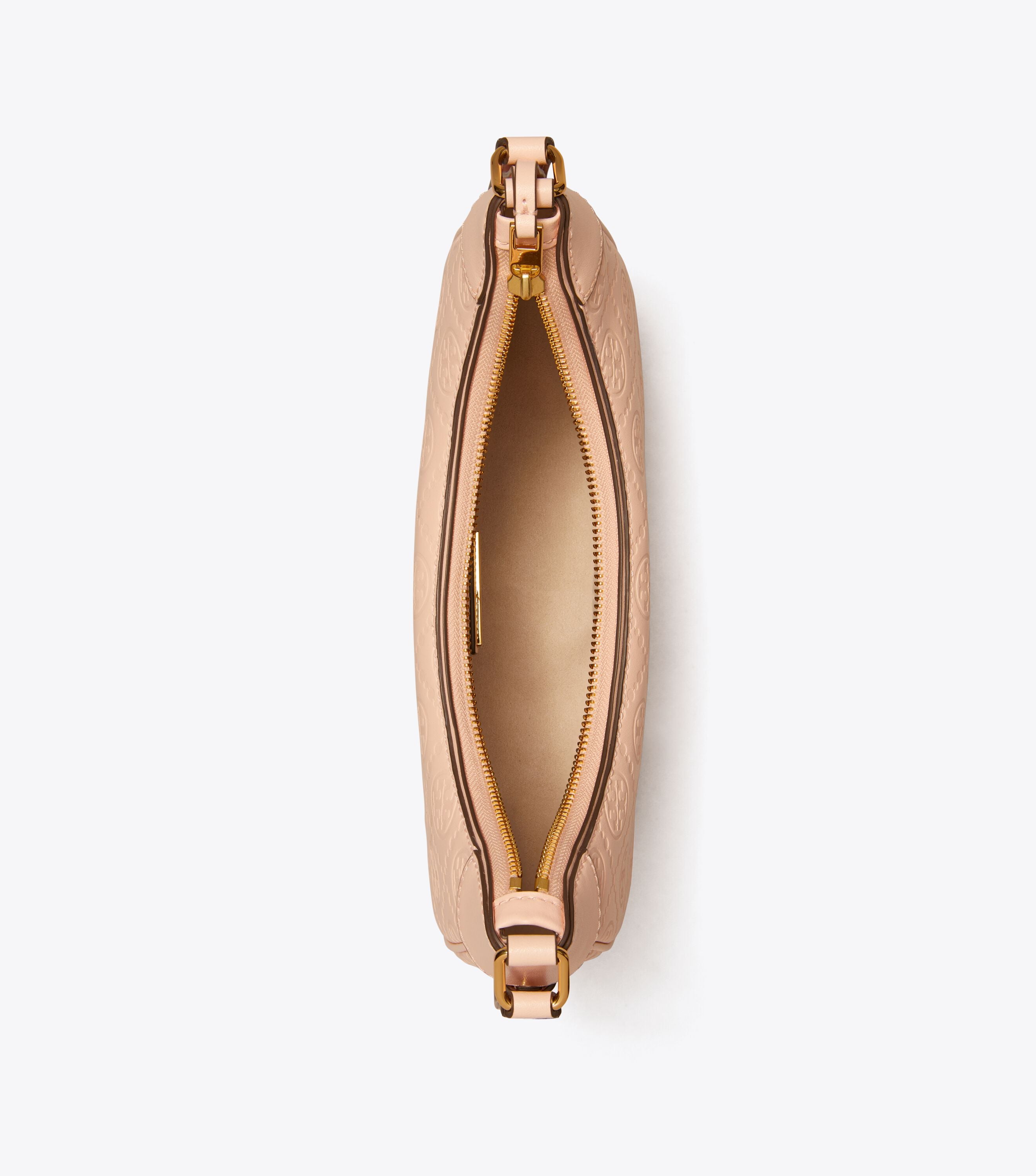 T Monogram Leather Crescent Bag, Blush | Tory Burch UAE
