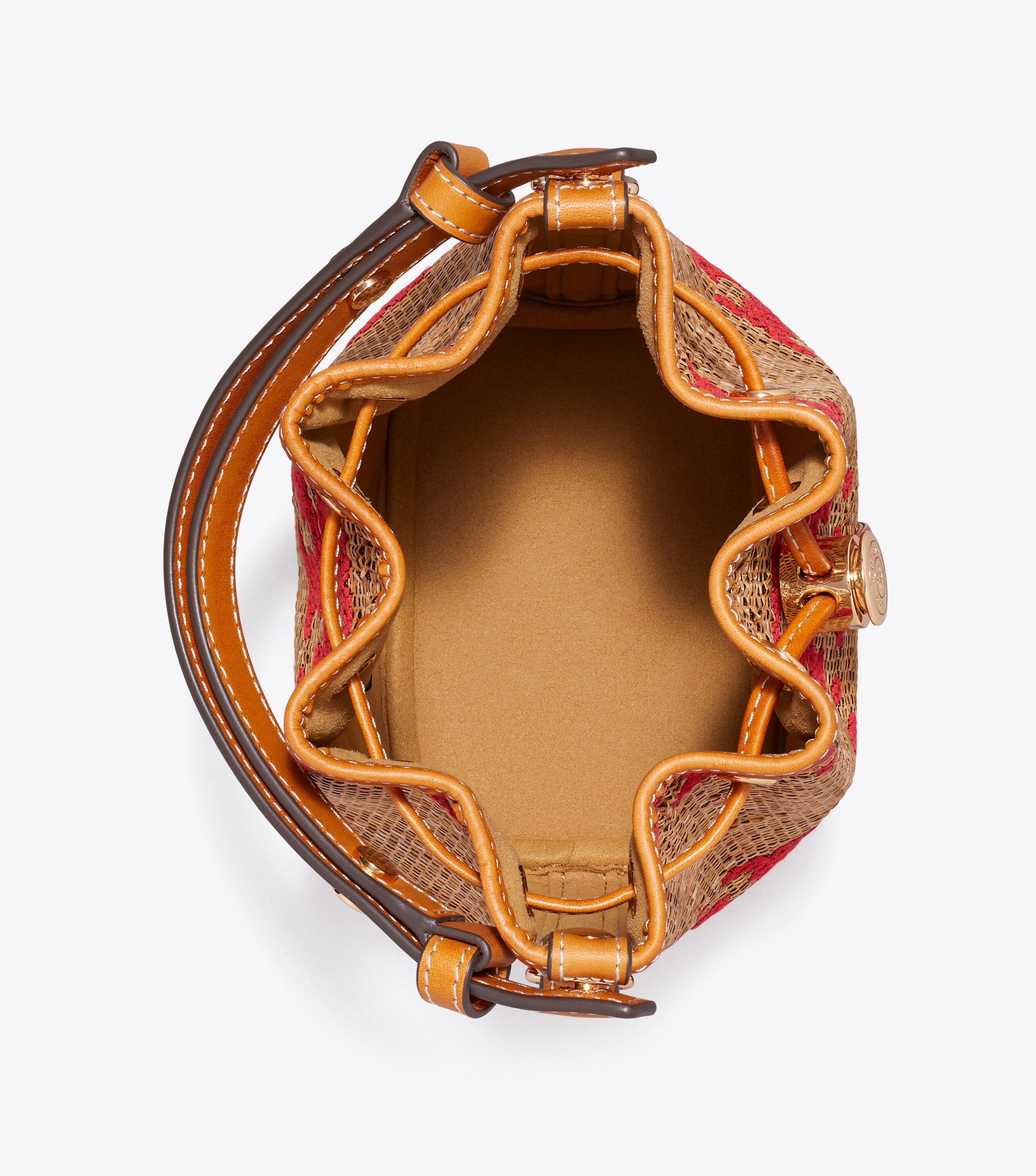 T Monogram Straw Mini Bucket Bag, Natural | Tory Burch UAE