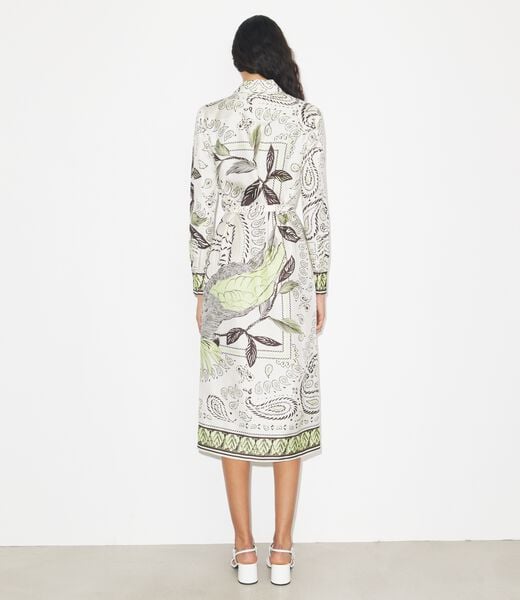 tory burch فستان قميص حريري مطبوع