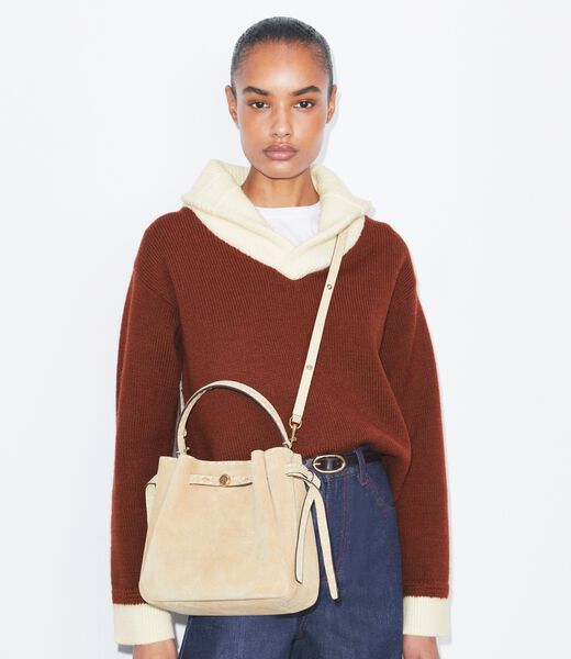 tory burch romy suede pick stitch bucket bag