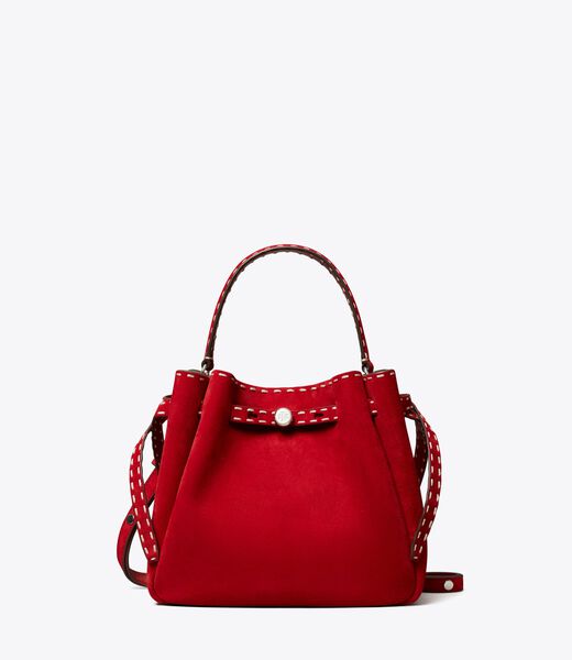 tory burch romy suede pick stitch bucket bag