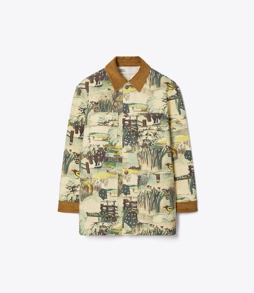 tory burch printed denim barn jacket
