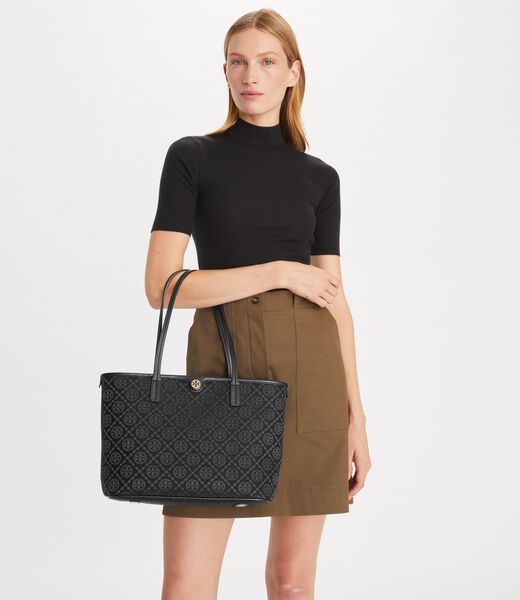tory burch small t monogram zip tote