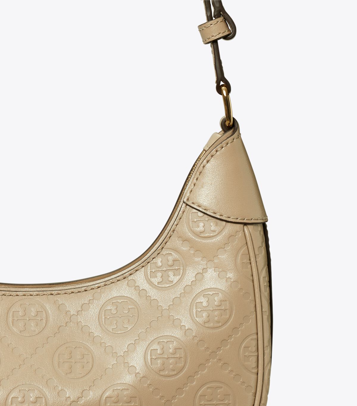 tory burch t monogram leather crescent bag