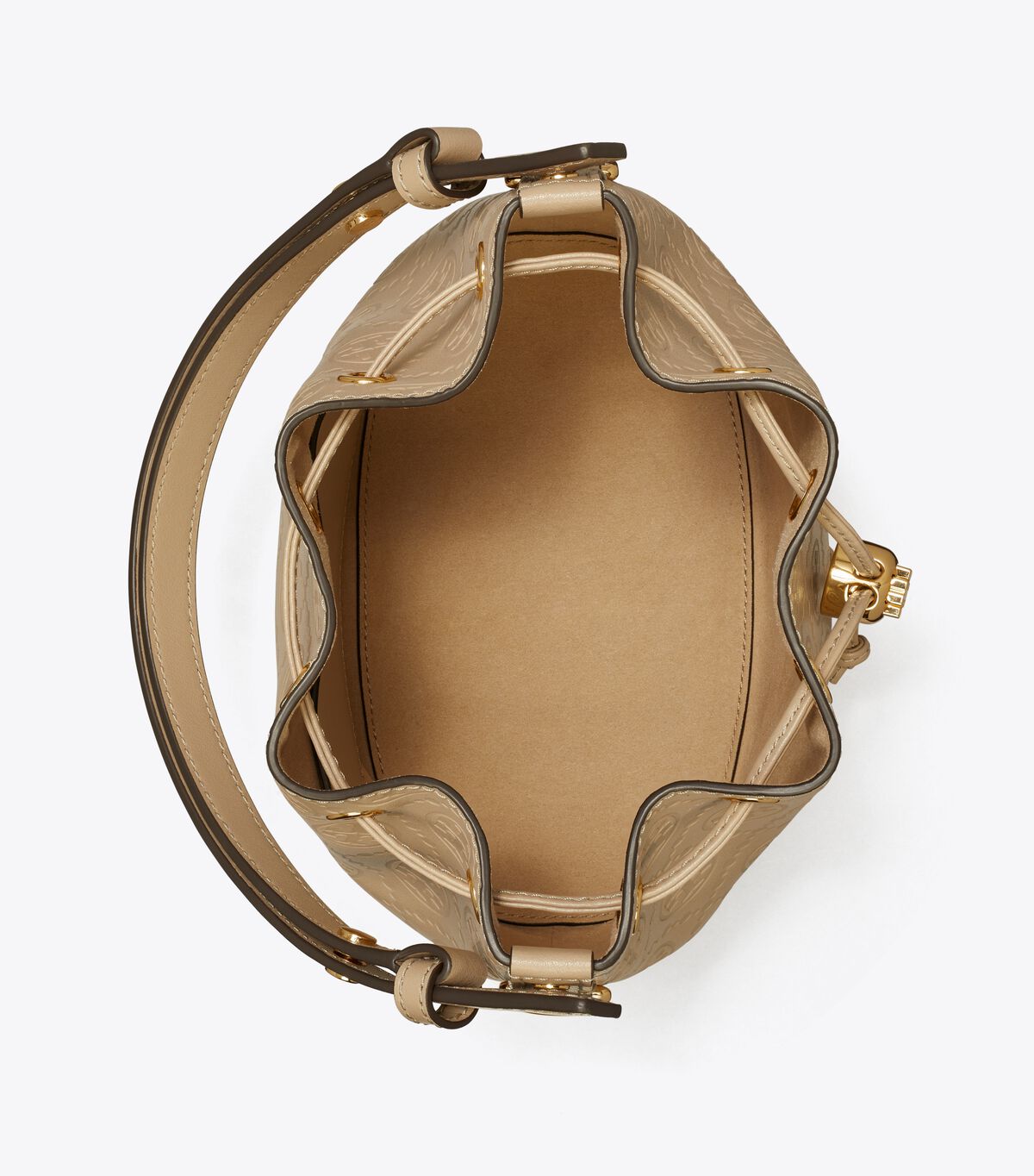 tory burch t monogram leather bucket bag