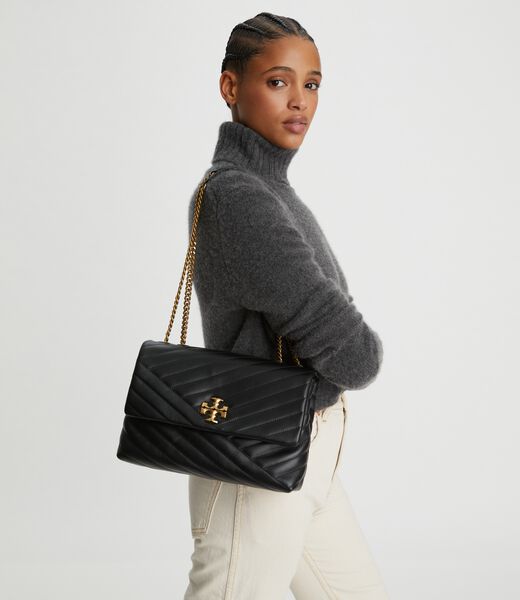 Tory Burch Kira Chevron Color-block Convertible Shoulder Bag in Black