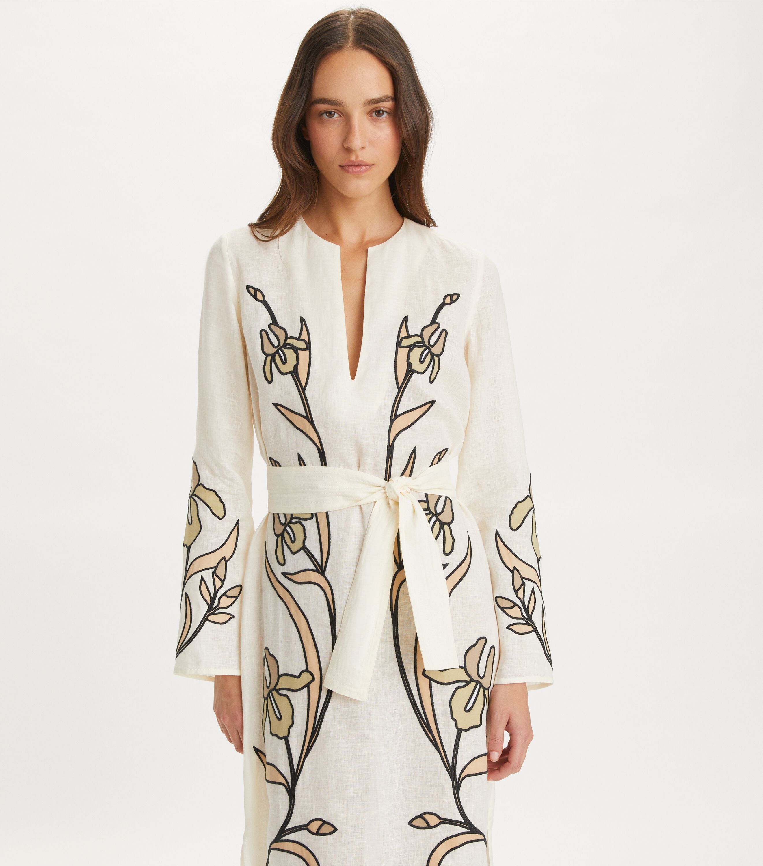 Applique Linen Caftan, Ivory | Tory Burch UAE