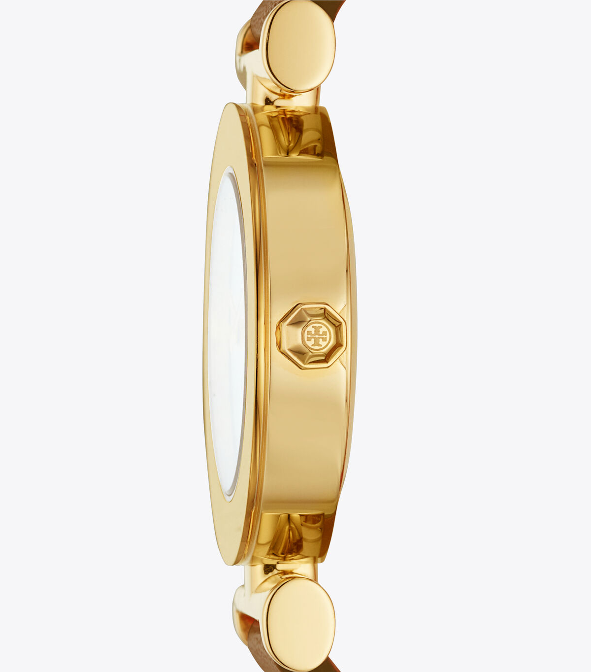tory burch sawyer twist round watch brown orange leather gold tone 29 x 29 mm