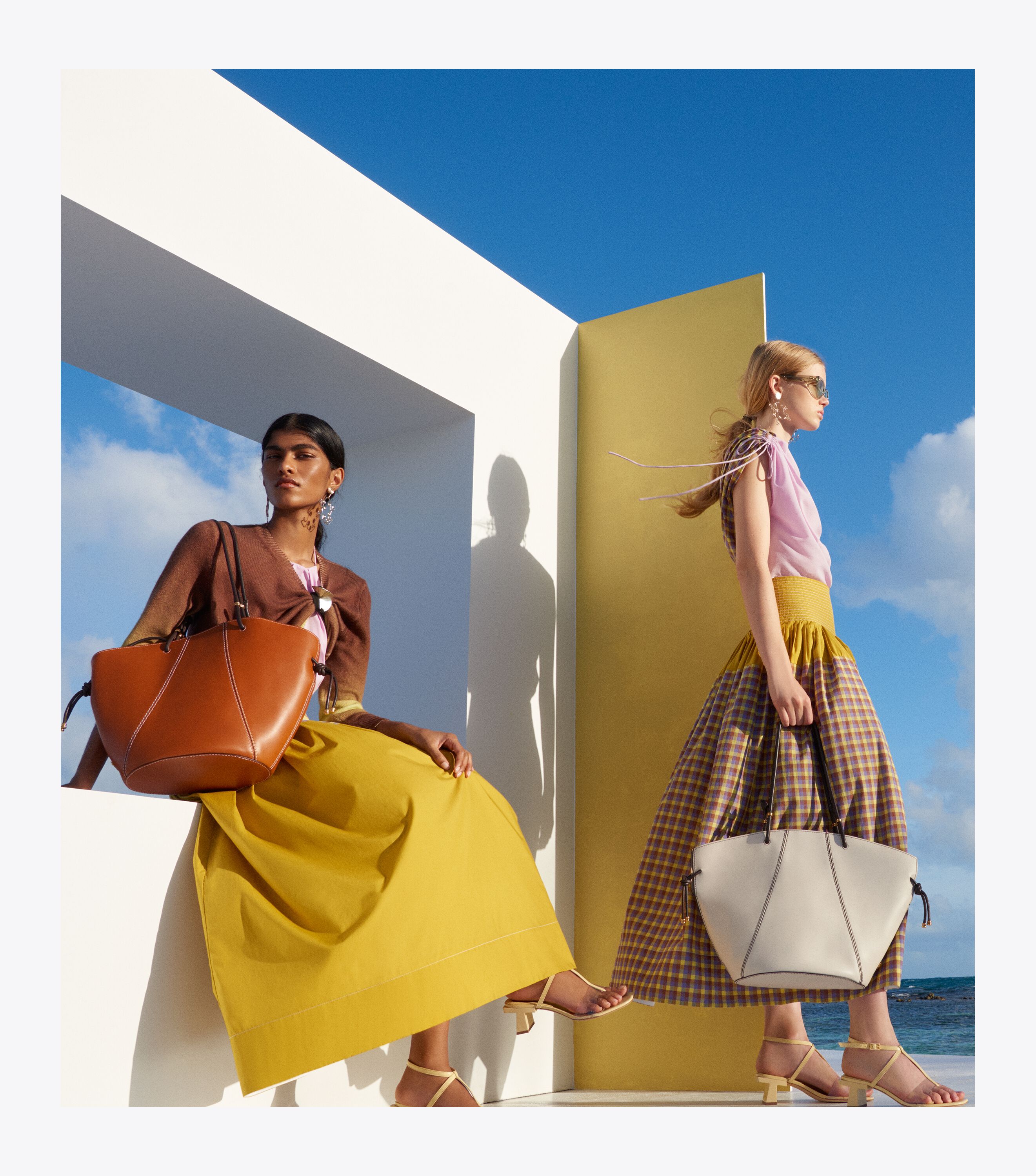 Veronica Plaid Colorblock Skirt, Lemon Lime | Tory Burch UAE